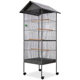 vidaXL Vogelkäfig mit Dach für Papageien aus Metall Schwarz 66x66x155 cm – Bild 1 von 13