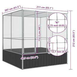 vidaXL Vogelvoliere aus Metall mit Stahlgittern und Flügeltür in Silber 211x207x212 cm – Bild 1 von 7