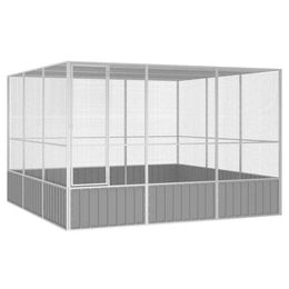 vidaXL Vogelvoliere aus verzinktem Stahl für Wellensittiche und Papageien Grau 302,5x324,5x211,5cm – Bild 1 von 9