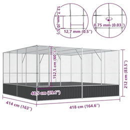 vidaXL Voliere aus Metall für Vögel Kaninchen Enten und Hühner Silbern 418x414x212 cm – Bild 1 von 7