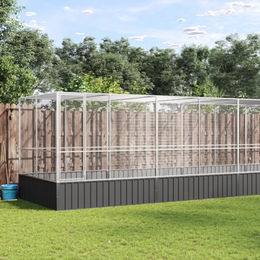 vidaXL Voliere mit Erweiterung aus Metall für Vögel Kaninchen Enten und Hühner Silbern 625x207x212 cm – Bild 1 von 4