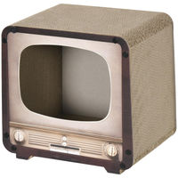 Produktbild von Vintage 2-in-1 Katzenkratzbaum in Form eines Fernsehers und Hauses mit Kratzmatte aus Wellpappe Braun 39 x 29 x 37 cm