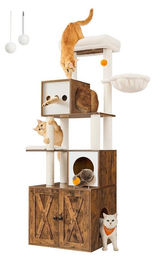 Vintage Katzenkratzbaum 2-in-1 aus Plüsch und Sisal in Braun 60 x 52 x 185 cm – Bild 1 von 1