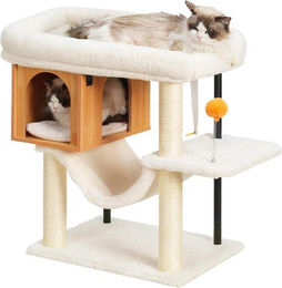 Vintage Kratzbaum mit großem Plüsch-Platform und Holzhaus für Katzen – Bild 1 von 1