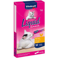 Produktbild von Vitakraft Cat Liquid Snack Creme Paste Huhn für Katzen zur Unterstützung von Haut und Fell 3x6 Stück
