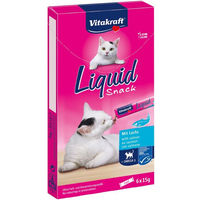 Produktbild von Vitakraft Cat Liquid Snack Lachs Paste für Katzen zur Unterstützung von Haut und Fell 3x6 Stück