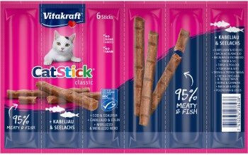 Vitakraft Cat-Stick Crunchy Sticks Kabeljau und Seelachs für Katzen 60 Stück - 10 x 6 Stk. – Bild 1 von 3