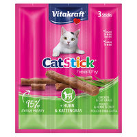 Produktbild von Vitakraft Cat Stick mini Katzensnack Huhn und Katzengras mit Inulin zur Verdauung 18 Stück - 3 x 6 g