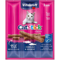 Produktbild von Vitakraft Cat Stick Mini Katzensnack Kabeljau und Seelachs MSC 20 x 18 g - 3 x 6 g