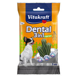 Produktbild von Vitakraft Dental 3in1 Fresh Zahnpflege-Snack Geflügel Mini für kleine Hunde ohne Zucker und Farbstoffe 70 g - 7 x 70 g