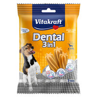 Produktbild von Vitakraft Dental 3in1 Zahnpflege-Snack für kleine Hunde mit Geflügel, zuckerfrei und ohne Farb- oder Aromastoffe, 120 g - 7 x 120 g