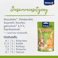 Produktbild von Vitakraft Drops Leckerlis für Kaninchen und Hamster mit Karotte zuckerfrei 75g - 9 x 75 g