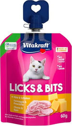 Vitakraft Licks & Bits Katze weiche Creme mit Stückchen Käse und Schinken ohne Zuckerzusatz 16 x 60g – Bild 1 von 1