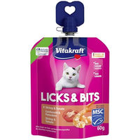 Produktbild von Vitakraft Licks & Bits Schleck-Snack Creme mit Garnele und Tomate, getreidefrei und ohne Zuckerzusatz, 60g