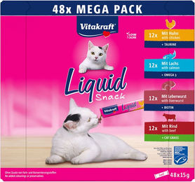 Vitakraft Liquid Snack Katzen Leckerlis Cremes Mix Rind Huhn Lachs 48 x 15 g - 48 x 15 g – Bild 1 von 8