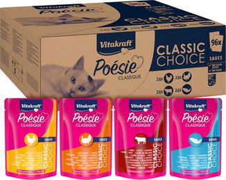 Vitakraft Poésie Classique Katzennassfutter Stückchen in Sauce Mixpaket mit Huhn, Rind und Lachs, getreidefrei und ohne Zucker, 96 x 85 g - 96 x 85 g – Bild 1 von 6