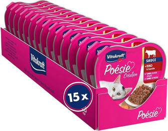 Vitakraft Poésie Création Katzen Nassfutter Adult Rind in Sauce Getreidefrei und ohne Zucker 15x 85g – Bild 1 von 1