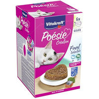 Produktbild von Vitakraft Poésie Création Katzen Nassfutter Gelee Lachs mit Spinat und Wild mit Cranberry getreidefrei und ohne Zucker 6x 85g