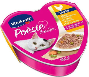 Produktbild von Vitakraft Poésie Création Katzen Nassfutter Huhn mit Gartengemüse Stückchen in Sauce getreidefrei und zuckerfrei Adult 15x85g