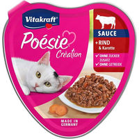 Produktbild von Vitakraft Poésie Création Katzen Nassfutter Stückchen in Sauce mit Rind und Karotte getreidefrei und zuckerfrei für erwachsene Katzen 15x85g