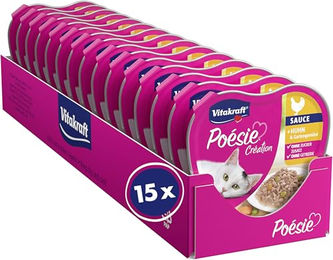 Vitakraft Poésie Création Katzennassfutter Huhn mit Gemüse in Sauce, getreidefrei und zuckerfrei, 15 x 85g – Bild 1 von 10