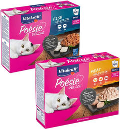 Produktbild von Vitakraft Poésie Délice Katzen Nassfutter Multipack mit Fleisch und Fisch Stückchen in Sauce getreidefrei und ohne Zucker