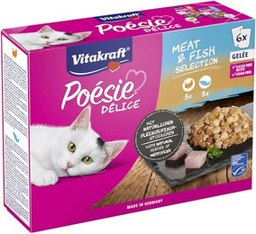 Vitakraft Poésie Délice Nassfutter für Katzen Adult Meat & Fish Selection mit Pute und Lachs in Gelee, getreidefrei, 6 x 85 g - 6 x 85 g – Bild 1 von 11