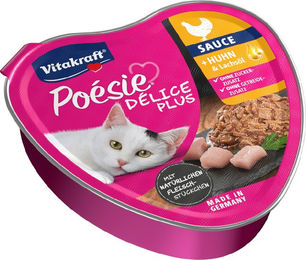 Produktbild von Vitakraft Poésie Délice Plus Katzen Nassfutter Adult Huhn und Lachs Stückchen in Sauce 15 x 85 g getreidefrei