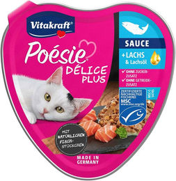 Produktbild von Vitakraft Poésie Délice Plus Katzen Nassfutter Lachs Stückchen in Sauce getreidefrei und ohne Zucker 15x85g