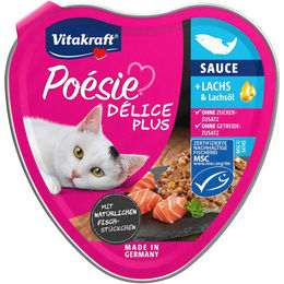 Vitakraft Poésie Délice Plus Katzenfutter Lachs Stückchen in Sauce getreidefrei und ohne Zucker 15x85g – Bild 1 von 3