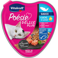 Produktbild von Vitakraft Poésie Délice Plus Katzenfutter Lachs Stückchen in Sauce getreidefrei und ohne Zucker 15x85g