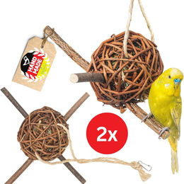 Vogelgaleria 2er Set Weidenkugeln mit Heu gefüllt als Knabber- und Schredderspielzeug für Wellensittiche und Vögel 10cm – Bild 1 von 5