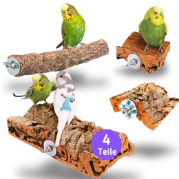 Vogelgaleria 4er Korkset für Vögel und Wellensittiche mit Korksitzstange 20cm, Korksitzbrett M und 2 Picksteinen – Bild 1 von 5