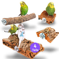 Produktbild von Vogelgaleria 4er Korkset für Vögel und Wellensittiche mit Korksitzstange 20cm, Korksitzbrett M und 2 Picksteinen