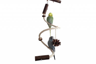 Vogelgaleria Handgemachtes Wellensittich Kletterspielzeug aus Sisal mit Natur Knabberringen in Braun – Bild 1 von 5