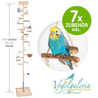 Produktbild von Vogelgaleria HiFly Medio Zimmerhoher Vogel-Kletterbaum aus Naturholz mit Sitzstangen und Schaukel für Wellensittiche und Nymphensittiche