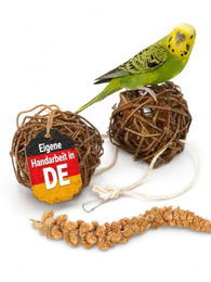 Vogelgaleria Kolbenhirse gefüllte Weidenkugel 2er Pack Knabber- und Schredderspielzeug für Wellensittiche und Kanarienvögel – Bild 1 von 6