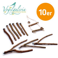 Produktbild von Vogelgaleria Naturholz Sitzstangen Set für Wellensittiche und Nymphensittiche inklusive Vogelschaukel und Y-Stangen in Braun