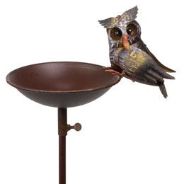 Vogeltränke Moritz Eule aus Metall als Gartenstecker und Gartendeko in Braun und Bunt – Bild 1 von 7