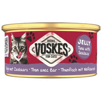Produktbild von Voskes Katzen Nassfutter Thunfisch und Seebarsch in Gelee 85g