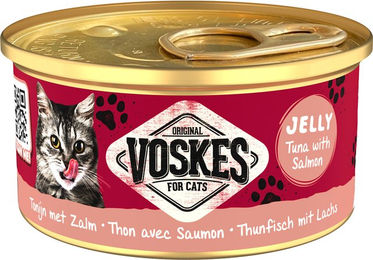 Voskes Katzenfutter Stückchen in Gelee Thunfisch mit Lachs 24 x 85 g – Bild 1 von 2