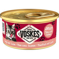 Produktbild von Voskes Katzenfutter Stückchen in Gelee Thunfisch mit Lachs 24 x 85 g