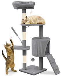VOUNOT Kratzbaum für Katzen 112 cm Mehrstöckiger Katzenbaum mit Höhle und Kratzsäulen aus Plüsch und Sisal Grau – Bild 1 von 6