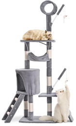 VOUNOT Kratzbaum für Katzen 155cm Grau mit Höhle und Kratzsäulen aus Plüsch und Sisal – Bild 1 von 3