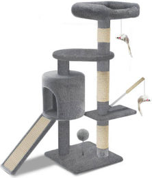 VOUNOT Kratzbaum für Katzen mit Kratzbrett und Sisalseil in Grau 115cm – Bild 1 von 3