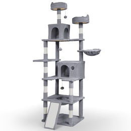 VOUNOT XXL Katzenbaum 215cm mit Korb und Hängematte aus Plüsch und Sisal in Beige oder Grau – Bild 1 von 4