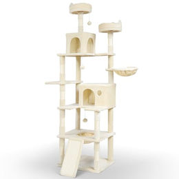 VOUNOT XXL Katzenbaum 215cm stabiler Kratzbaum mit Korb und Hängematte aus Plüsch und Sisal in Grau oder Beige – Bild 1 von 2