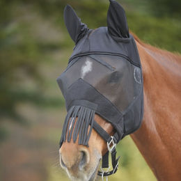 Waldhausen Fliegenmaske Premium mit Ohren und Nasenfransen schwarz WB – Bild 1 von 2