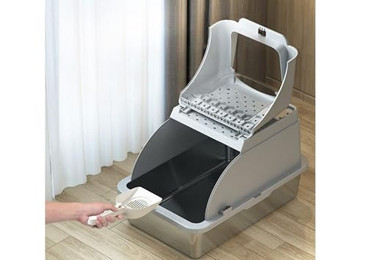 Produktbild von Warenhammer Katzentoilette Katzenklo XXL Premium - Edelstahl mit Deckel - große Frontöffnung, B x L x H : 62 x 41 x 40 cm