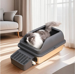 Produktbild von Warenhammer Katzentoilette Katzenklo XXL Premium Qualität - Edelstahl - offen mit Rampe, B x L x H : 62 x 41 x 30 cm